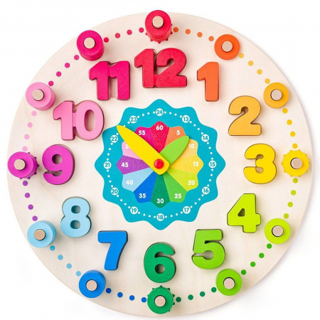 Jocuri si jucarii educative pe varsta - Jucarie din lemn - Ceas didactic cu matematica