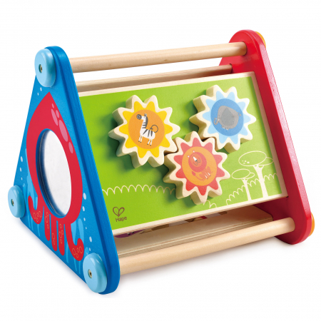 Jocuri si jucarii educative pentru bebe - Jucarie din lemn interactiva - Triunghi cu activitati