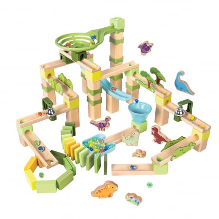 Copii 3 ani+ - Jucarie din lemn - Marble Run Dino Adventure (131 piese)