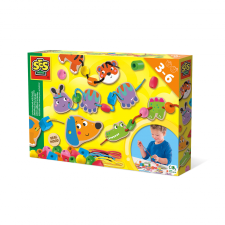 Jucarii Montessori - Jucarie din lemn - Set de insirat animale si margele