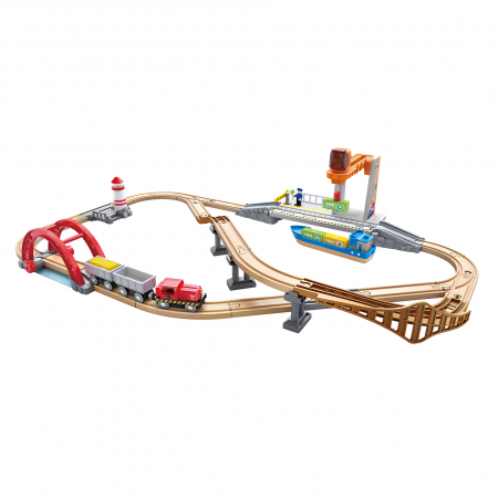 Jucarii din lemn - Jucarie din lemn - Set de transport maritim si feroviar (38 piese)