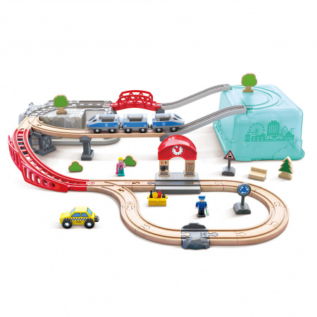 Jucarii din lemn - Jucarie din lemn - Set tren oras (48 piese)