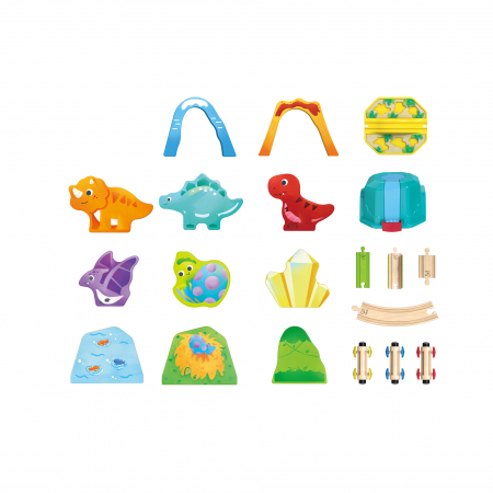 Jucarie din lemn - Set tren si dinozauri (27 piese) [7]