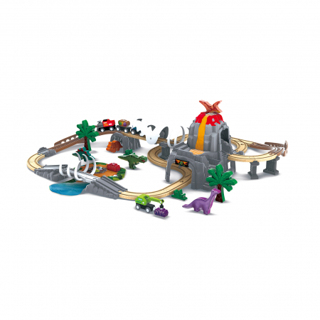Jucarii si jocuri interactive pentru  copii - Jucarie din lemn - Tren aventură Dino (61 piese)