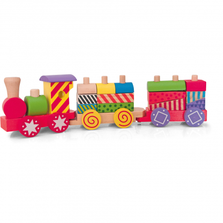 Jocuri si jucarii educative pe varsta - Jucarie din lemn - Tren cu cuburi mici imprimate de stivuit