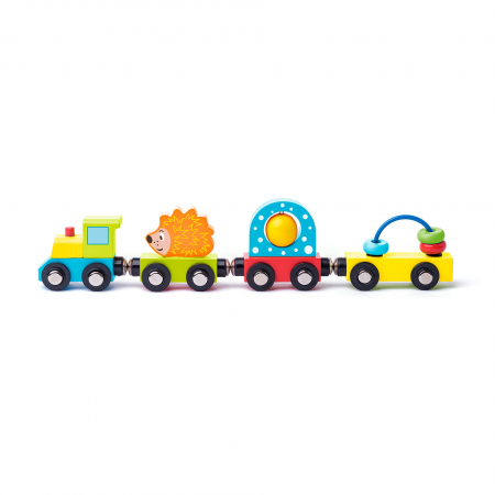 Copii 3 ani+ - Jucarie din lemn - Tren cu jucarii si un arici