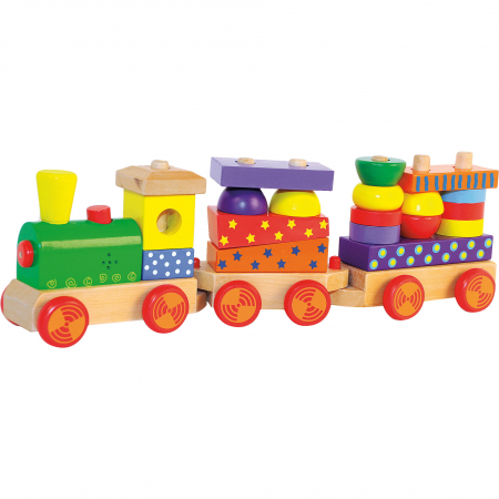 Jucarii din lemn - Jucarie din lemn - Tren cu lumina si sunet, cuburi cu print de stivuit