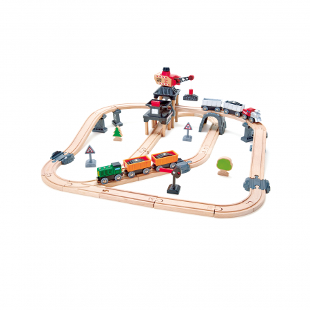 Jucarii si jocuri interactive pentru  copii - Jucarie din lemn - Tren si incarcator minier (64 piese)
