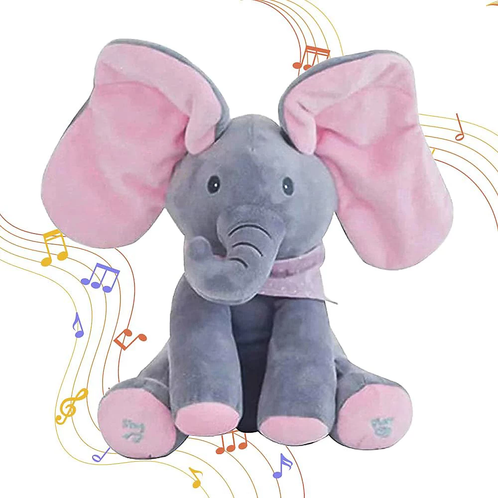 Bebe 9 luni+ - Jucarie Din Plus Elefant Cucu Bau, Roz/Gri, 30 cm