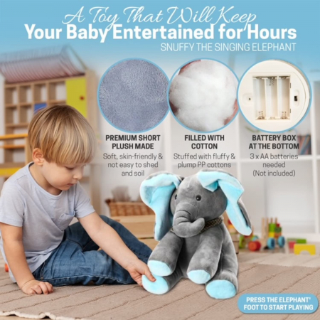 Jucarie Din Plus Elefant Cucu Bau, Albastru/Gri, 30 cm [2]