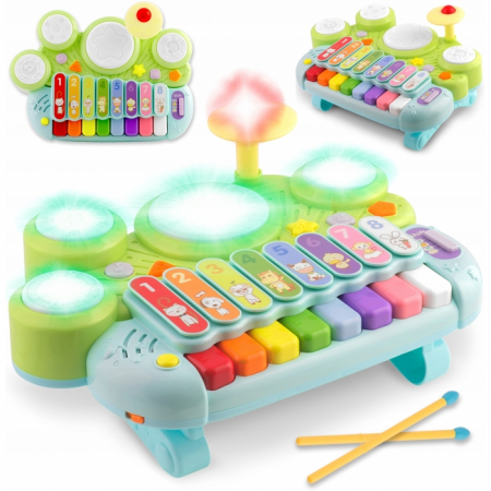 Bebe 9 luni+ - Jucarie educativa cu xilofon, pian, tobe si lumini Ricokids RK-751