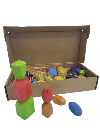 Jucarii si jocuri interactive pentru  copii - Jucarie educativa de stivuit Montessori, piatra de lemn, 30 piese