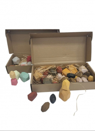 Jucarii si jocuri interactive pentru  copii - Jucarie educativa de stivuit Montessori, piatra de lemn, 36 piese