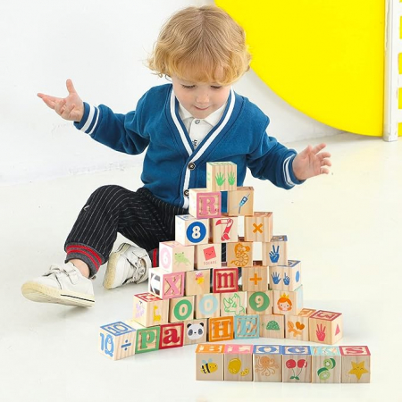 Jucarii din lemn - Jucarie educativa din lemn, cuburi de construit,26 de bucati,Montessori