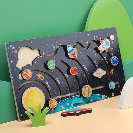 Jucarii Montessori - Jucarie educativa, Placa sistem solar lemn Montessori