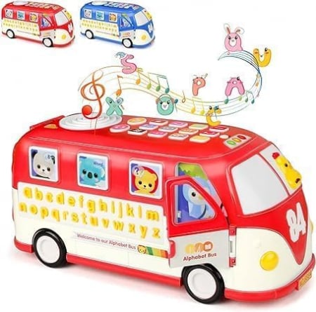 Masinute - Jucarie Educativa si Interactiva pentru Copii, Autobuz cu Sunete, Lumini si Sortator de Forme