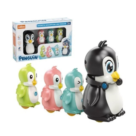Jocuri de indemanare si dexteritate - Jucarie Interactiva Trenulet Familie de Pinguini Magnetici cu Muzica si Sunete