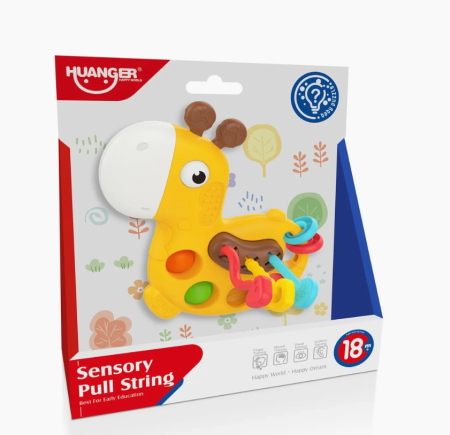 Bebe 9 luni+ - Jucarie Senzoriala cu Snururi din Silicon, Bile Glisante si Butoane Moi, Girafa
