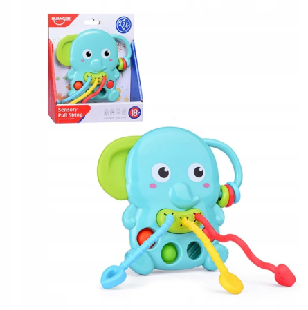 Bebe 9 luni+ - Jucarie Senzoriala cu Snururi din Silicon, Bile Glisante si Butoane Moi, Design Elefant