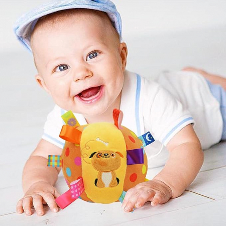 Jucarii de plus zornaitoare - Jucarie senzoriala minge cu animalute pentru bebe