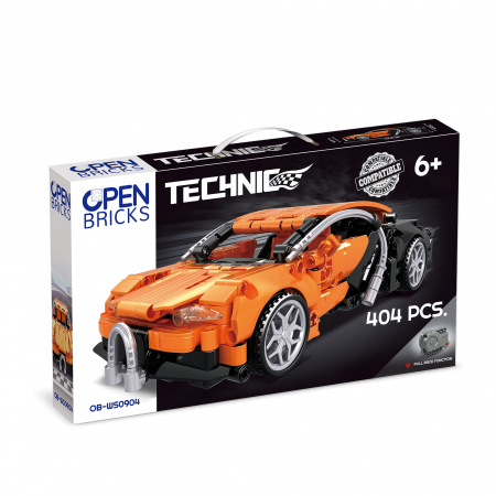 Masinute - Jucarie tip lego tehnic de constructie masina sport portocalie (404 piese)