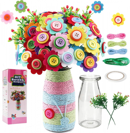 Pictura, modelaj si accesorii - Kit DIY Vaza Decorativa cu Flori si Nasturi