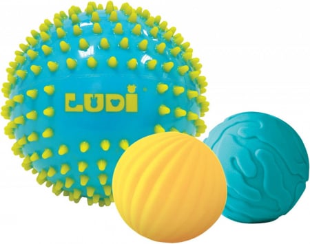 Jocuri si jucarii educative pentru bebe - LUDI Set 3 mingii senzoriale, Bleu