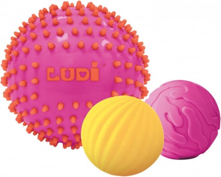 Jocuri si jucarii educative pentru bebe - LUDI Set 3 mingii senzoriale, ROZ