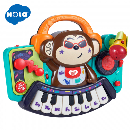 Jocuri si jucarii educative pentru bebe - Maimutica DJ Joc educativ cu pian, microfon si sunete de instrumente muzicale