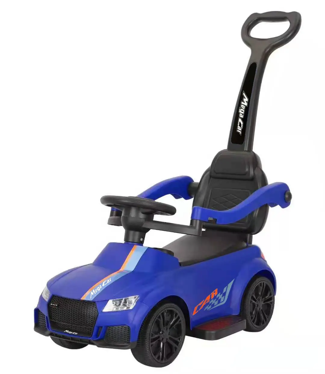 Copii 3 ani+ - Masina Electrica pentru Copii cu Maner de Impins, Negru