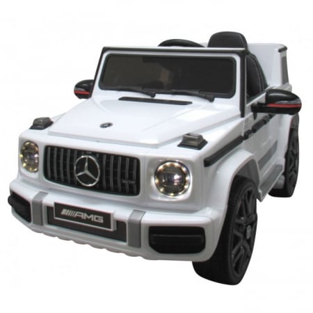 Jucarii de exterior - Masinuta electrica cu telecomanda, roti EVA, scaun piele Mercedes G63 - Alb