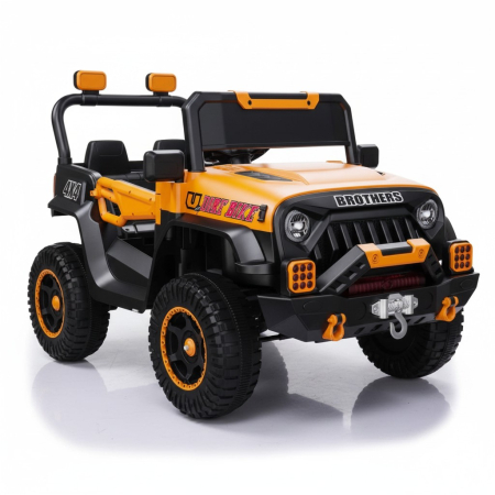 Masinute si vehicule pentru copii - Masinuta Electrica pentru Copii cu 2 Motoare si Baterie 12V, Vehicul de Exterior cu Usi Functionale, Muzica si Lumini, GALBEN