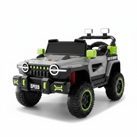 Jucarii de exterior - Masinuta Electrica pentru Copii cu Baterie 12V si 2 Motoare, Telecomanda Parentala, Muzica si Lumini, VERDE/NEGRU