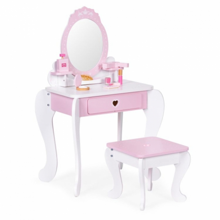 Jocuri de indemanare si dexteritate - Masuta de toaleta pentru copii cu oglinda si 7 accesorii 54 x 38 x 88 cm Ecotoys 2950 - Roz