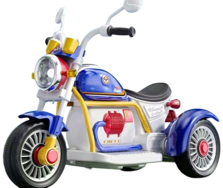 Masinute si vehicule pentru copii - Motocicleta Electrica Copii, 6V Alb cu Albastru, 3 roti, Lumini, Sunete, Bluetooth – 3 –7 ani