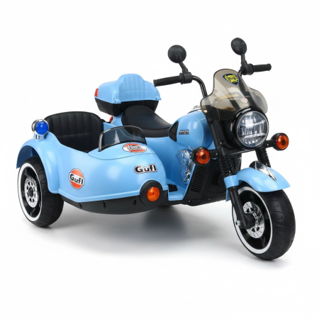 Jucarii de exterior - Motocicleta Electrica cu Atas pentru Copii, 2 Motoare 12V, Roti LED, MP3 si USB, Albastru Deschis