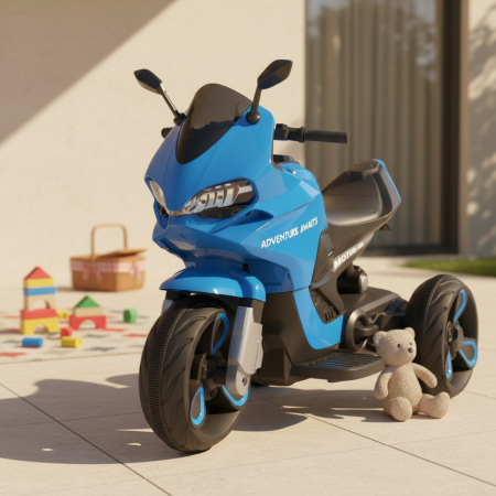Copii 4 ani+ - Motocicleta Electrica pentru Copii cu 3 Roti si Acumulator 6V, Model Sport, Jucarie Exterior si Interior, ALBASTRU