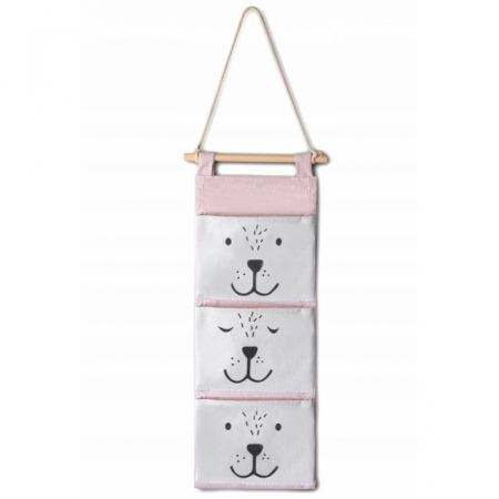 Jucarii copii si bebe - Organizator textil de perete cu 3 compartimente Nukido NK-403 - Roz