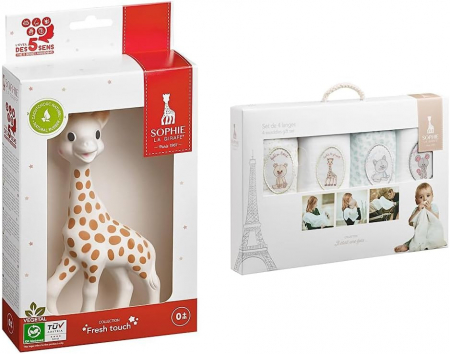 Jucarii copii si bebe - Pachet Girafa Sophie si 4 scutece Sophie