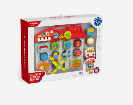 Jocuri de indemanare si dexteritate - Panou Educativ STEM Busy Board pentru Copii, Activitati Interactive, Sunete, Muzica, Piese Modulare si Masinuta