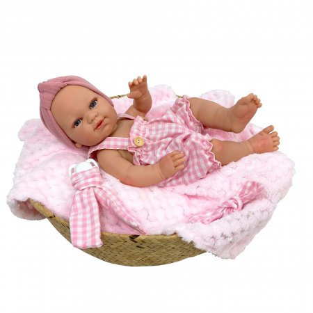 Jucarii fete - Papusa Nines D'Onil, Vichy, bebelus, cu hainute roz, cu miros de vanilie, 37 cm