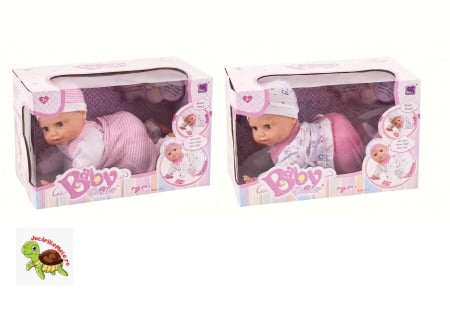 Jucarii fete - Papusa Bebelus Interactiva 40 cm, Merge de-a Busilea si Plange Cand Cade, Roz