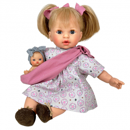 Jucarii copii si bebe - Papusa Nines D'Onil, Alex cu bebe, cu sunete, cu parul blond, ambalata in cutie, cu miros de vanilie, 40 cm