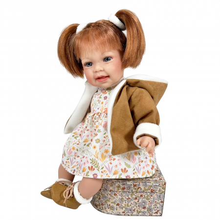 Jucarii copii si bebe - Papusa Nines D'Onil, Little Susi, cu sunete, cu parul roscat, cu palton maro, cu miros de vanilie, 40 cm