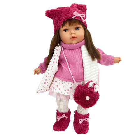 Jucarii copii si bebe - Papusa Nines D'Onil, Tita, cu parul saten, cu haine de iarna, cu miros de vanilie, 45 cm