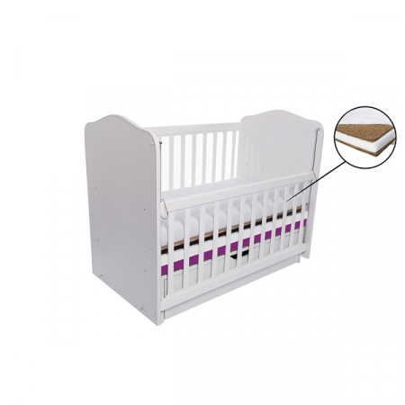 Camera copilului - Patut VESSANTI Como Balansoar culisant - Alb cu Violet + Saltea Cocos 10 cm