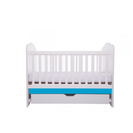 Camera copilului - Patut VESSANTI Como cu sertar - Alb cu Albastru + Saltea cocos confort 120 x 60 x 12 cm