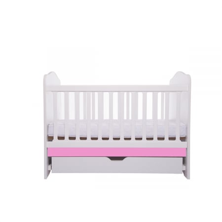 Camera copilului - Patut VESSANTI Como cu sertar - Alb cu Roz + Saltea cocos confort 120 x 60 x 12 cm