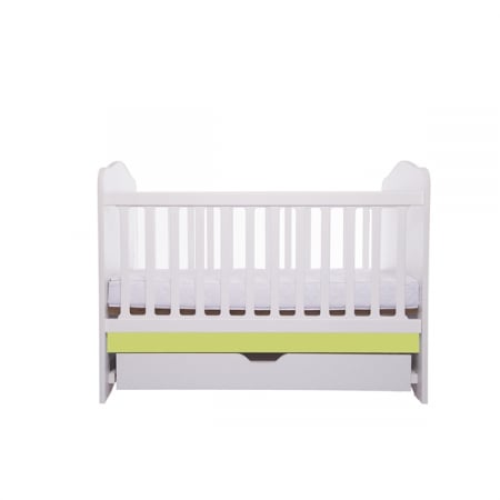 Camera copilului - Patut VESSANTI Como cu sertar - Alb cu Verde + Saltea cocos confort 120 x 60 x 12 cm