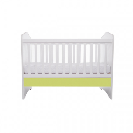 Camera copilului - Patut VESSANTI Como fara sertar - Alb cu Verde + Saltea cocos confort 120 x 60 x 12 cm